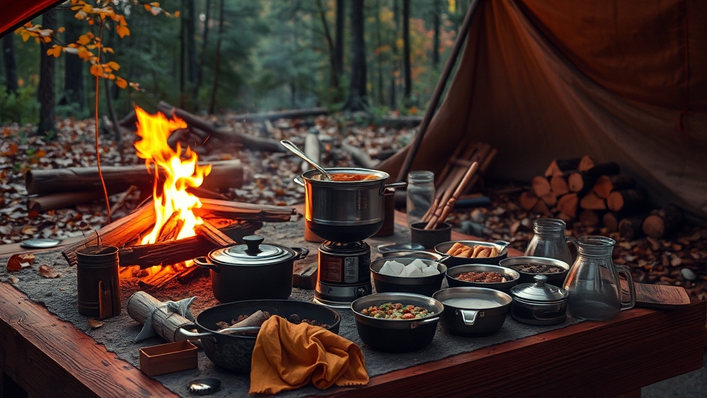 취사 도구 및 식사 준비 팁 (realistic 스타일)