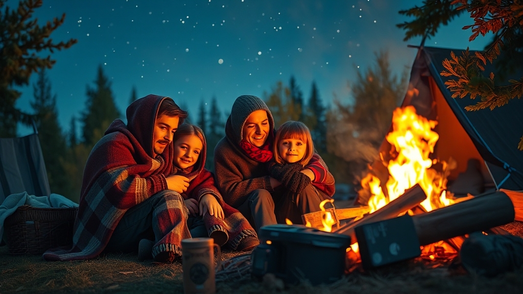 가을 캠핑 꿀팁 & 주의사항 (realistic 스타일)