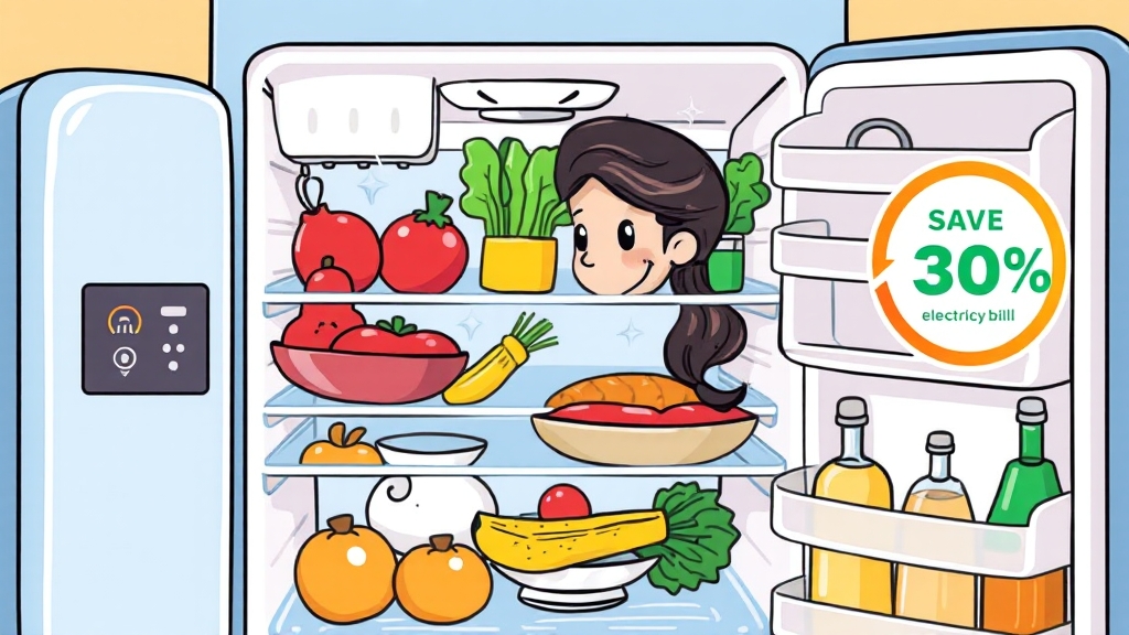 전기요금 30% 절약! 냉장고, 에어컨, 스마트 플러그 꿀팁 대방출 4 냉장고 전기세 절약 꿀팁 3가지 (cartoon 스타일)