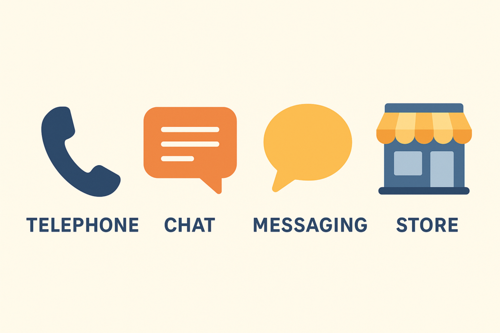 전화, 채팅, 카톡, 매장 아이콘을 비교하는 인포그래픽 