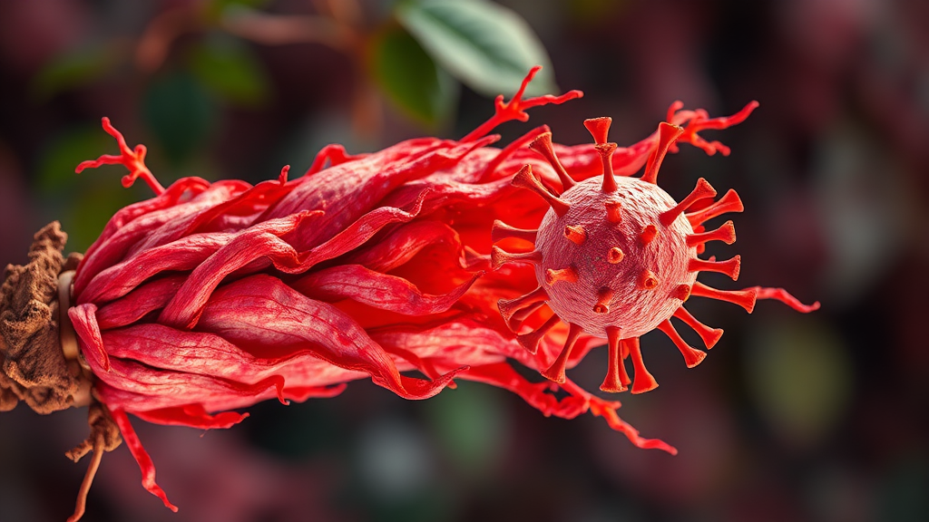 홍삼의 A형 독감 억제 기전 분석 (realistic 스타일)