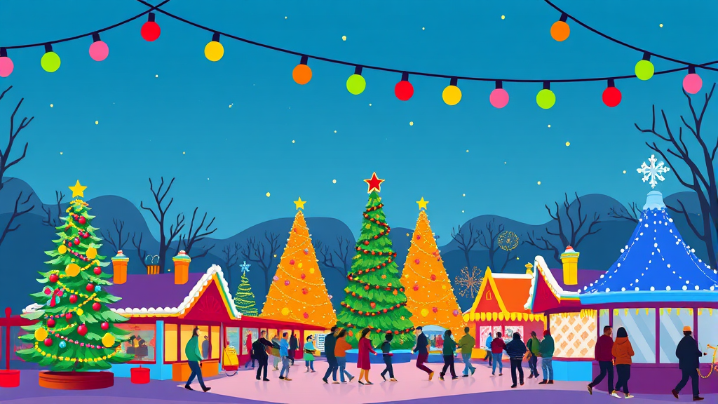 테마파크 크리스마스 축제 (cartoon 스타일)