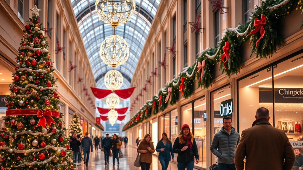 아울렛 크리스마스 분위기 (realistic 스타일)