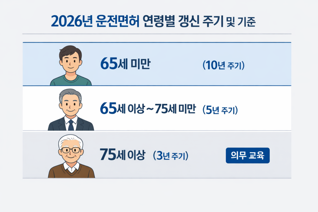 2026년 운전면허 연령별 갱신 주기 및 적성검사 기준표