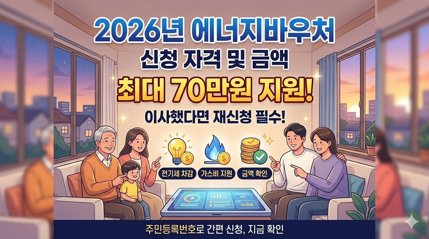 2026년 에너지바우처 신청 자격 및 가구당 최대 70만원 지원, 이사 시 재신청 방법 안내