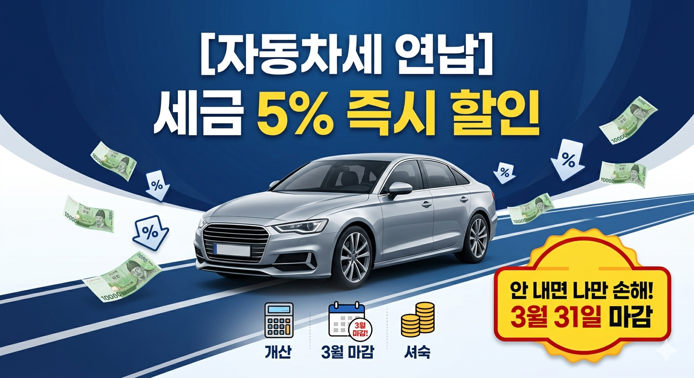 2026년 자동차세 연납 신청 기간 및 5% 할인 혜택 안내 이미지